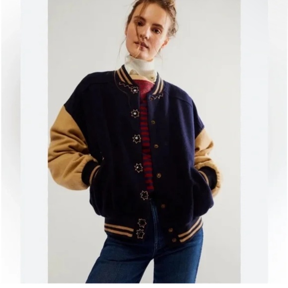 Free People Jackets Coats New Free People Home Run Varsity Bomber Jacket Poshmark